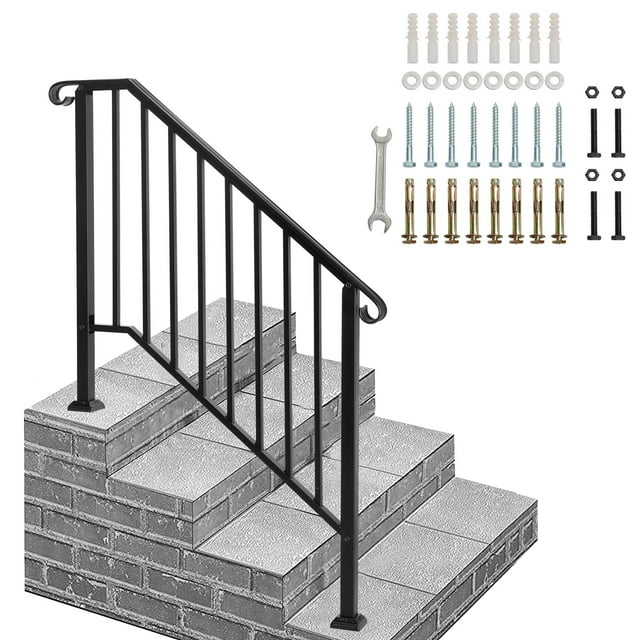 BaytoCare Handrail for Stairs 3-Step Stair Railing Steps Handrail - Black