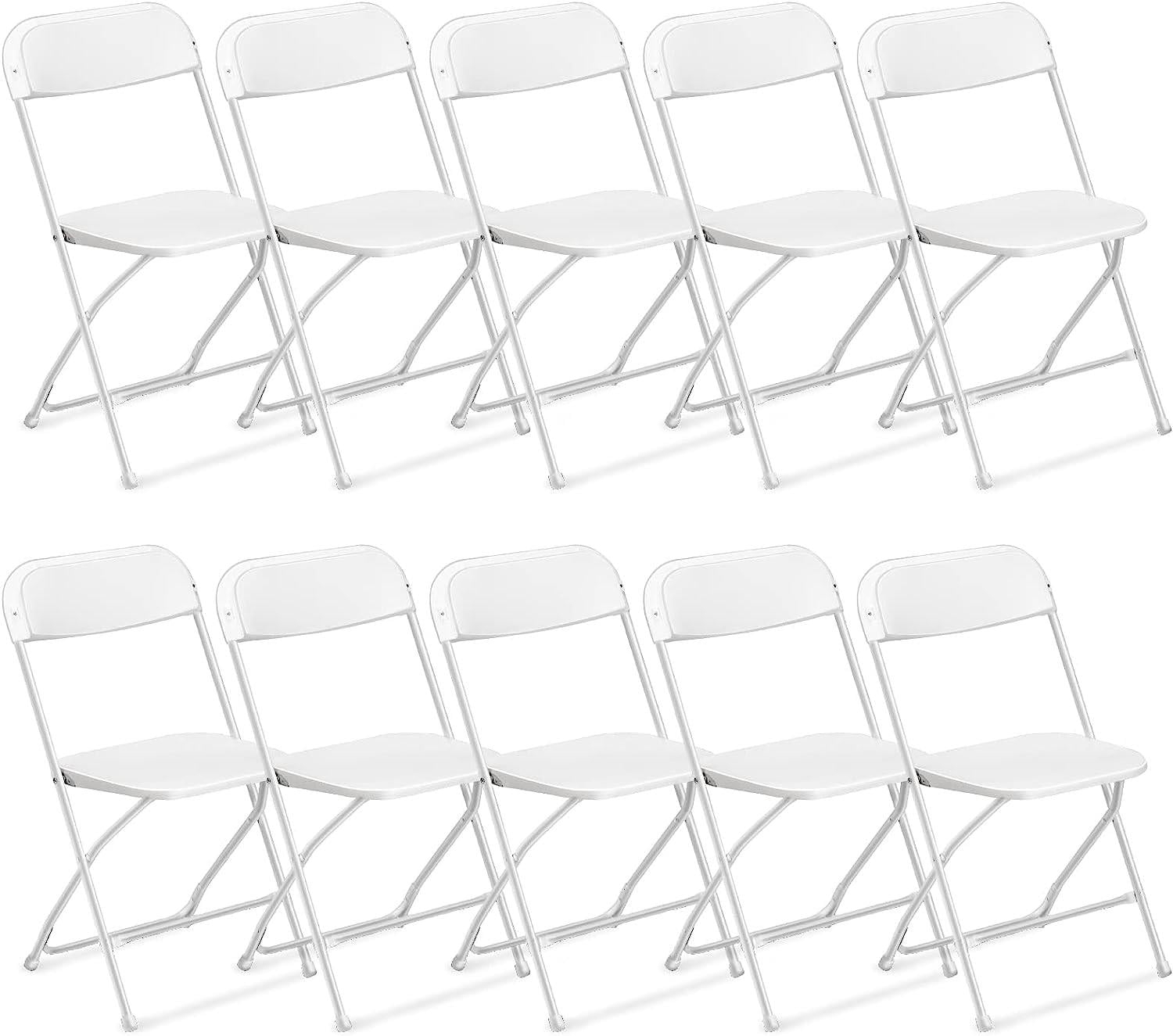 COVERONICS 10 Pack Plastic Folding Chair, Portable Steel Frame Party Chairs Seating, Indoor/Outdoor Stackable Commercial Chair for Home, Office, Weddings & Events, 550lbs Weight Capacity, White