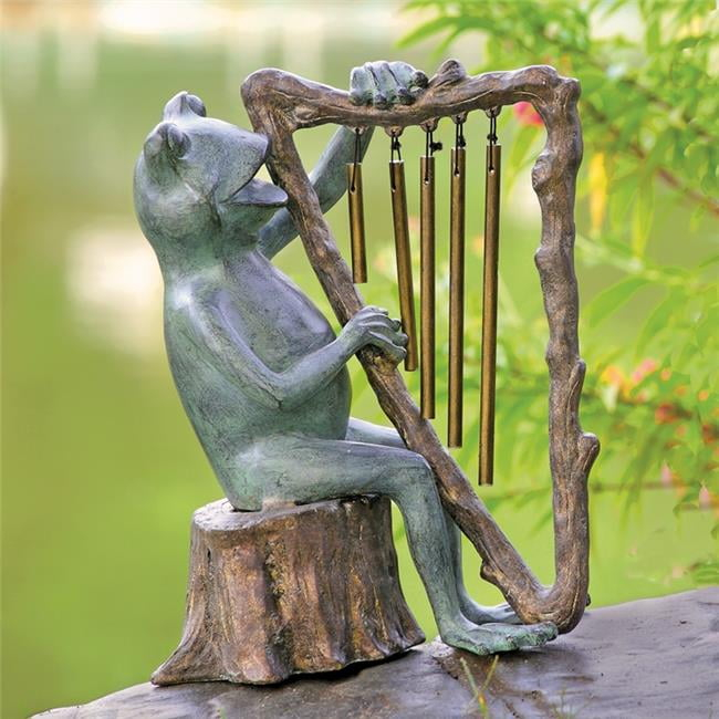 SPI Home San Pacific 34538 Frog & Harp Tube Windchime Garden Sculpture