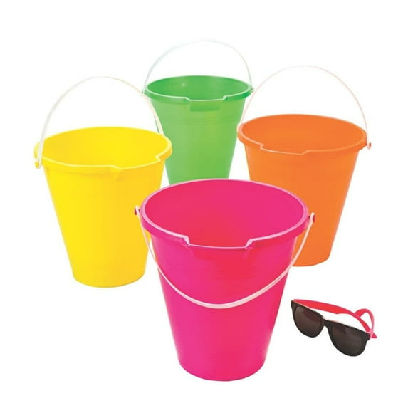 Sand Bucket Set, Summer Play Sets, Easter Basket, Gift Containers, Beach & Water Toys, Bright Colors, Set of 4, 9"