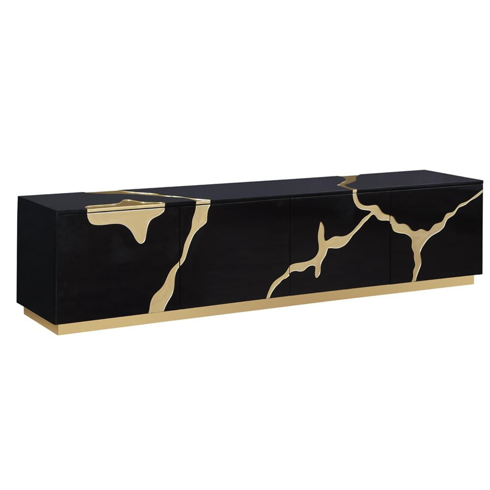 Sanford Black High Gloss Wood with Gold Accent Modern TV Stand