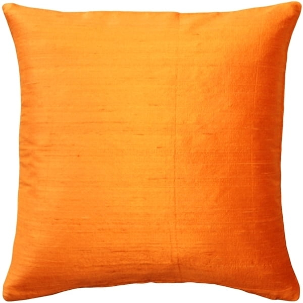 Pillow Decor Sankara Orange Silk Throw Pillow 18x18 Dupioni Silk Cushion