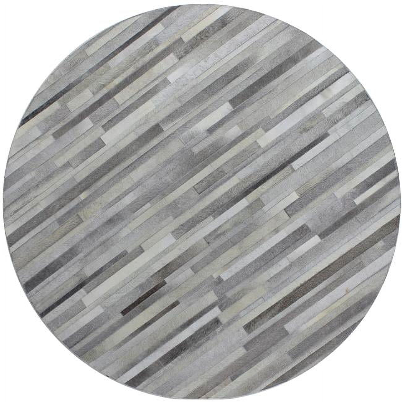 Santa Fe Collection Striped Contemporary Leather Hand Stitched Round Area Rug - Grey - 6 ft.