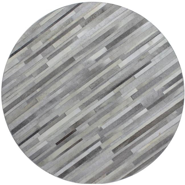 Santa Fe Collection Striped Contemporary Leather Hand Stitched Round Area Rug - Grey - 6 ft.