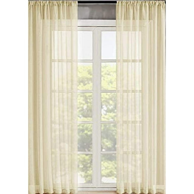Sapphire Home 2 Panels Window Sheer Curtains 54" x 63" Inches 108" Total Width, Voile Panels for Bedroom Living Room, Rod Pocket, Decorative Curtains, Solid Sheer 63" Beige/Ivory