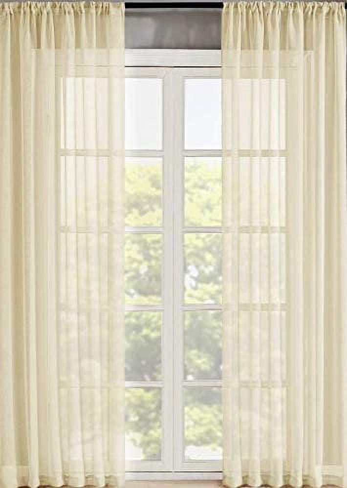 Sapphire Home 2 Panels Window Sheer Curtains 54" x 63" Inches 108" Total Width, Voile Panels for Bedroom Living Room, Rod Pocket, Decorative Curtains, Solid Sheer 63" Beige/Ivory