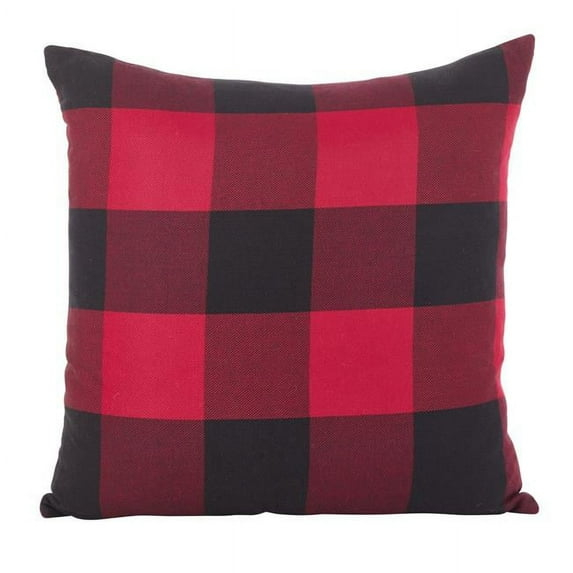 Saro Lifestyle Buffalo Check Plaid Design Cotton Down Filled Throw Pillow, 20", Red
