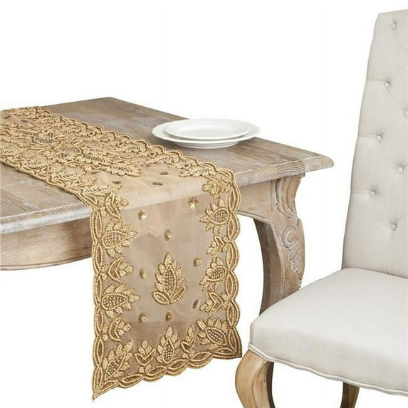 Saro Lifestyle BD835.GL1672B 16 x 72 in. Beaded Table Runner, Gold