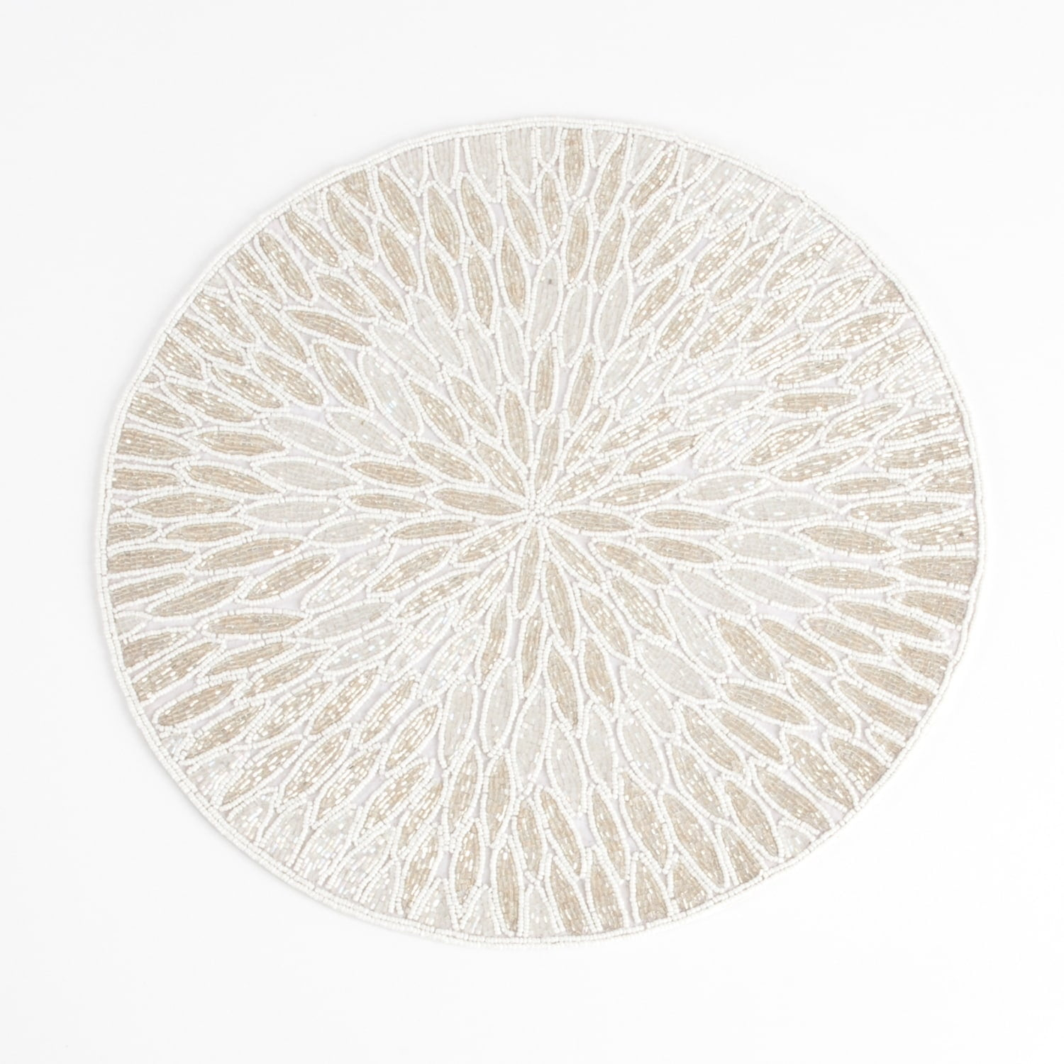 Saro Lifestyle Beaded Design Placemat (Set of 4), White, 15" Round