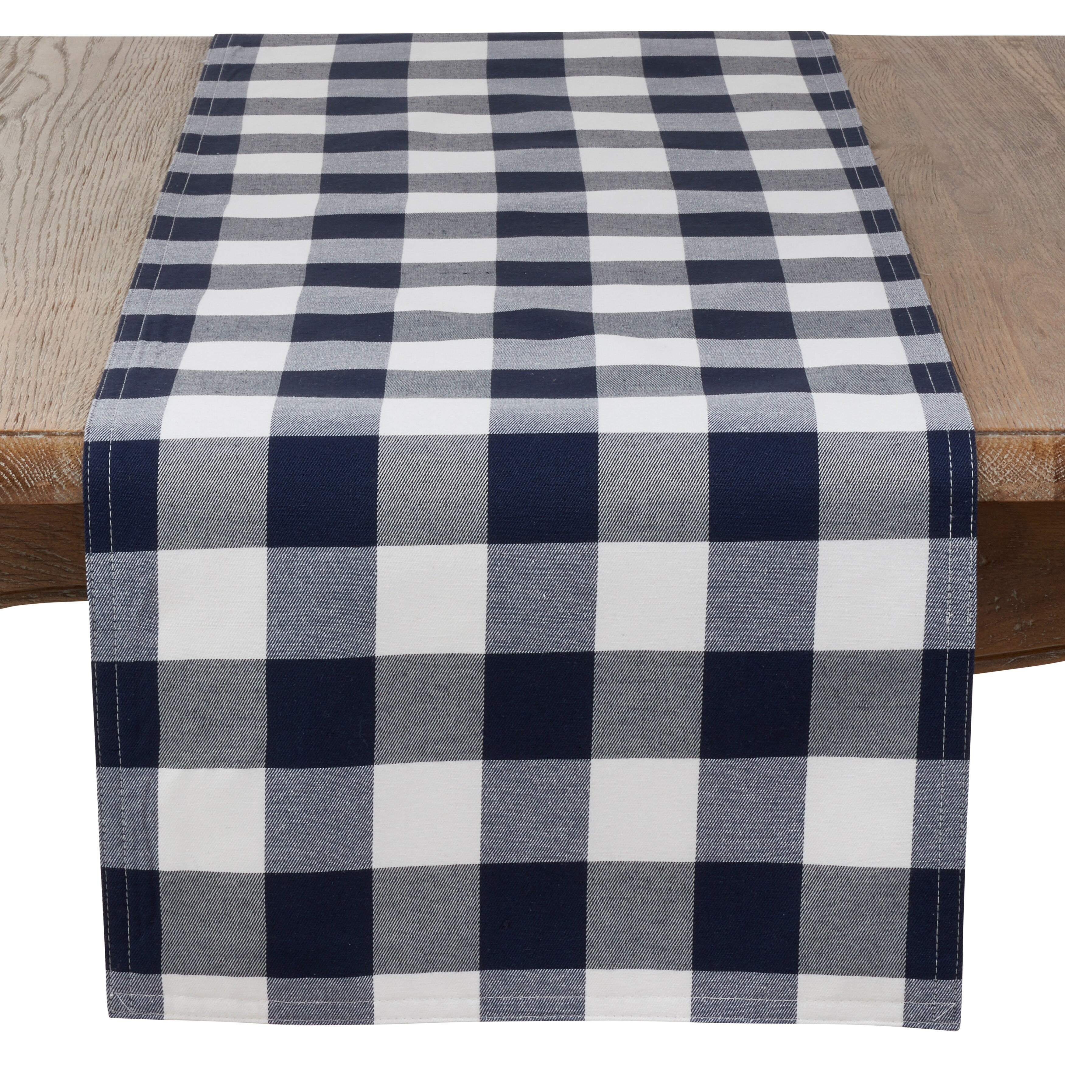 Saro Lifestyle Cotton And Poly Blend Table Runner With Plaid Design, Navy Blue, 16" x 72"