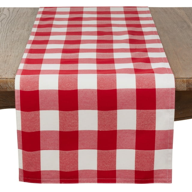 Saro Lifestyle Buffalo Plaid Cotton Blend Table Runner Red/White 16"x72"