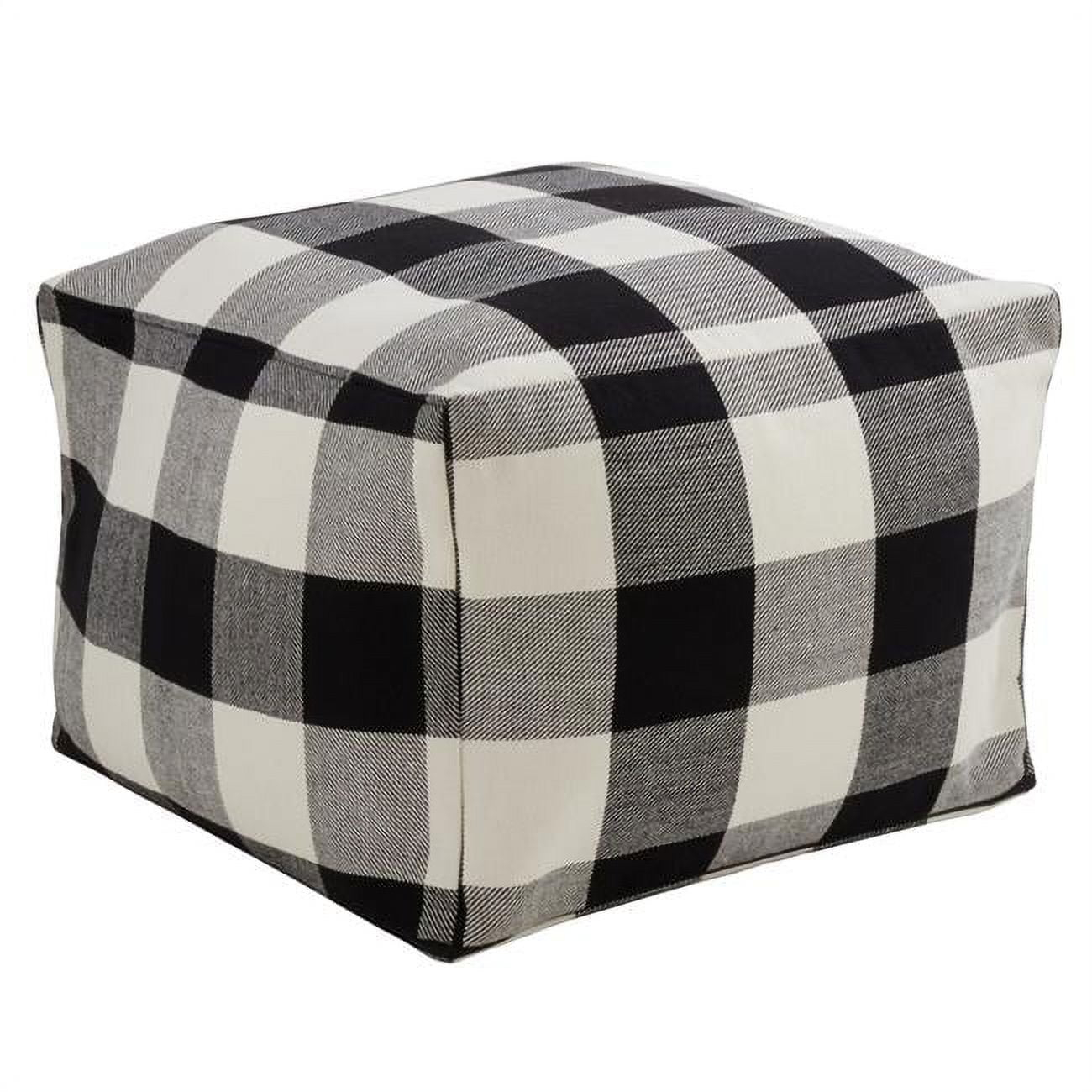 Saro Lifestyle Buffalo Plaid Design Floor Pouf, Black, 20" x 20" x 14"