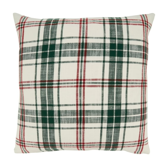 Saro Lifestyle Traditional Plaid Down Filled Throw Pillow, 20", White
