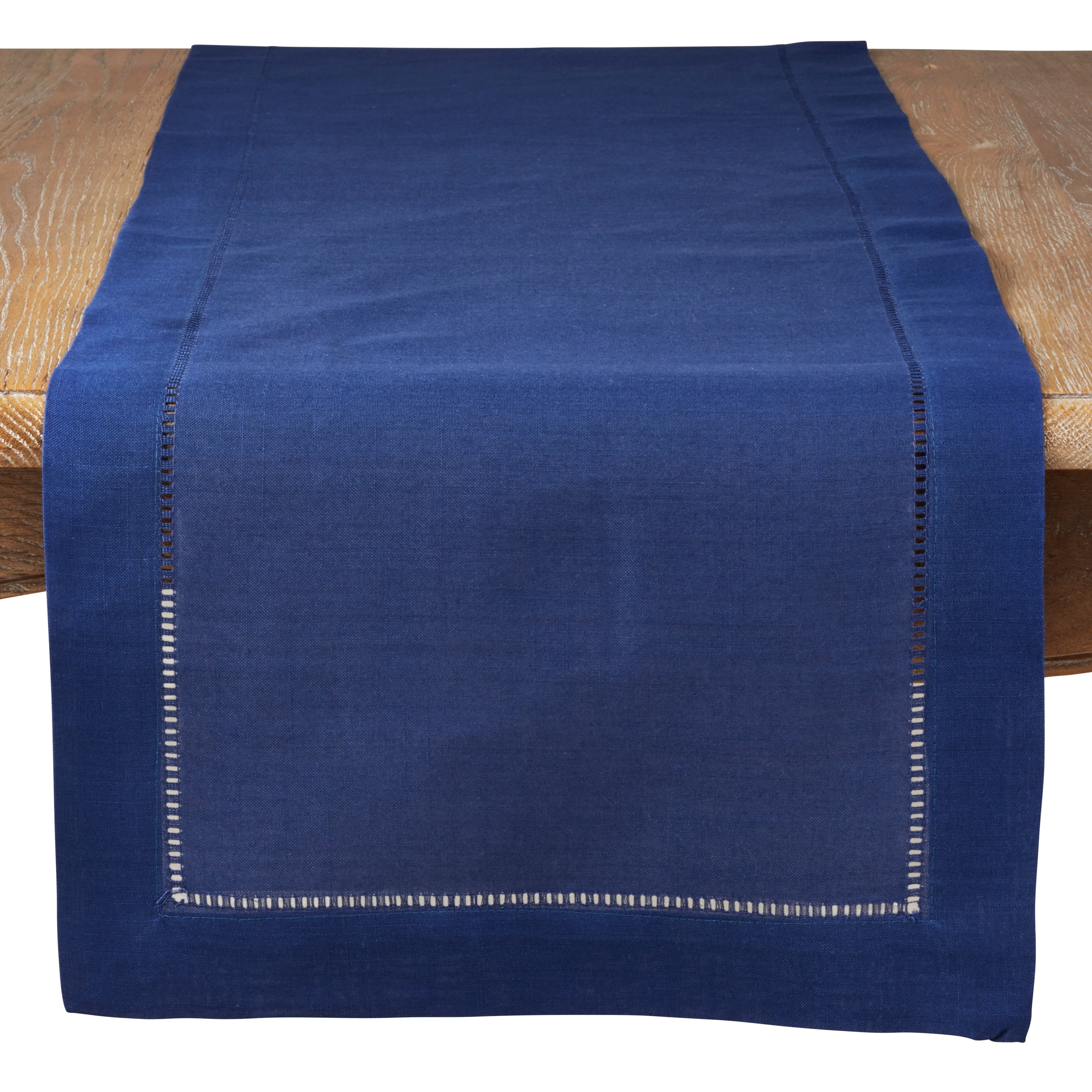 Saro Lifestyle Classic Hemstitch Border Table Runner, Navy Blue, 16" x 90"