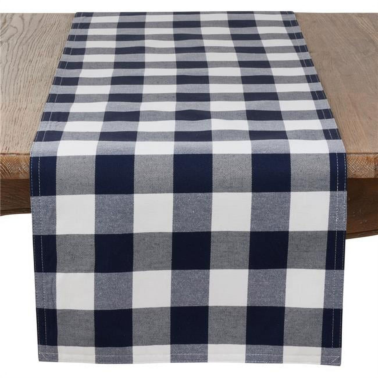 Saro Lifestyle Cotton And Poly Blend Table Runner With Plaid Design, Navy Blue, 16" x 72"