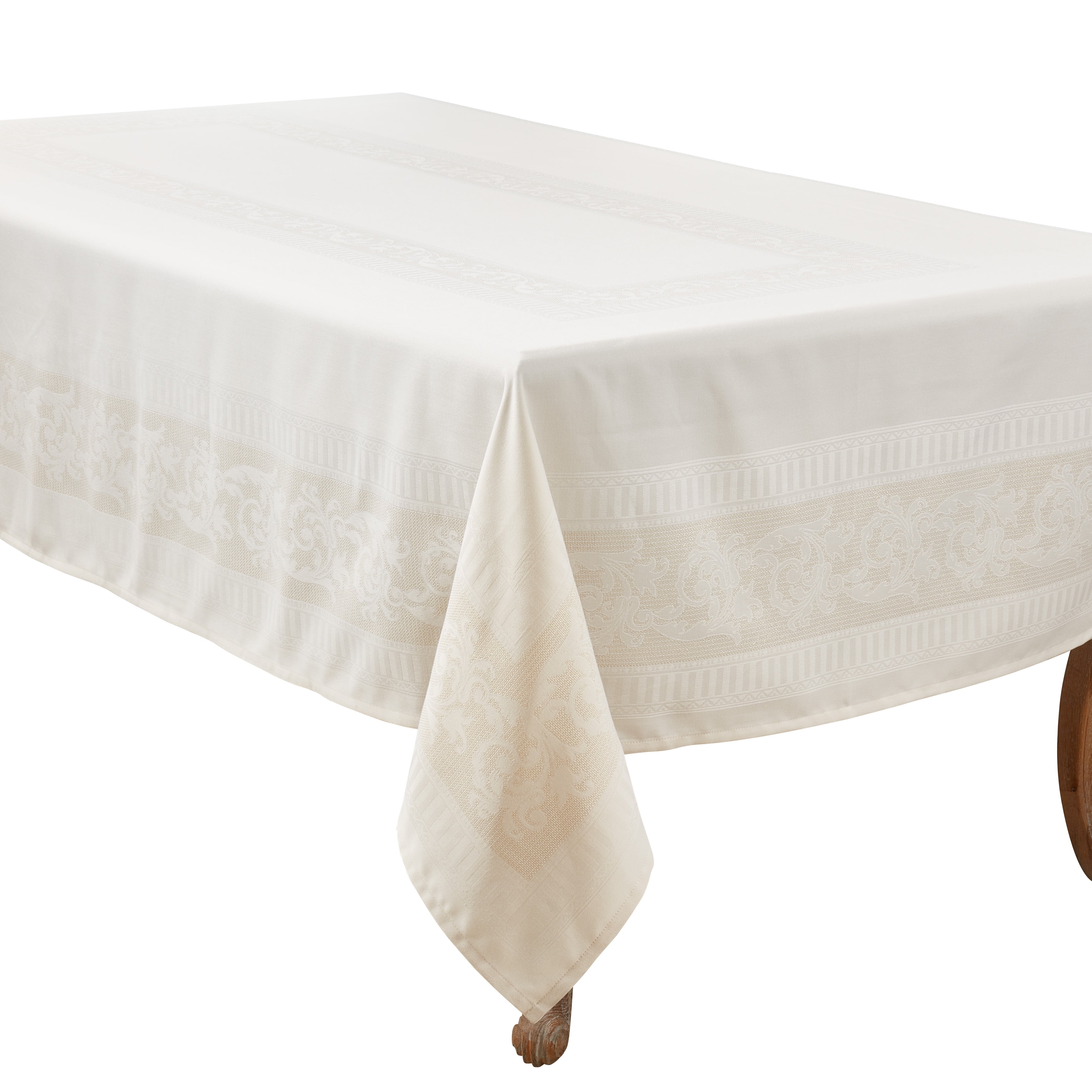 Saro Lifestyle Charming Jacquard Floral Tablecloth, 65"x104", Off-White
