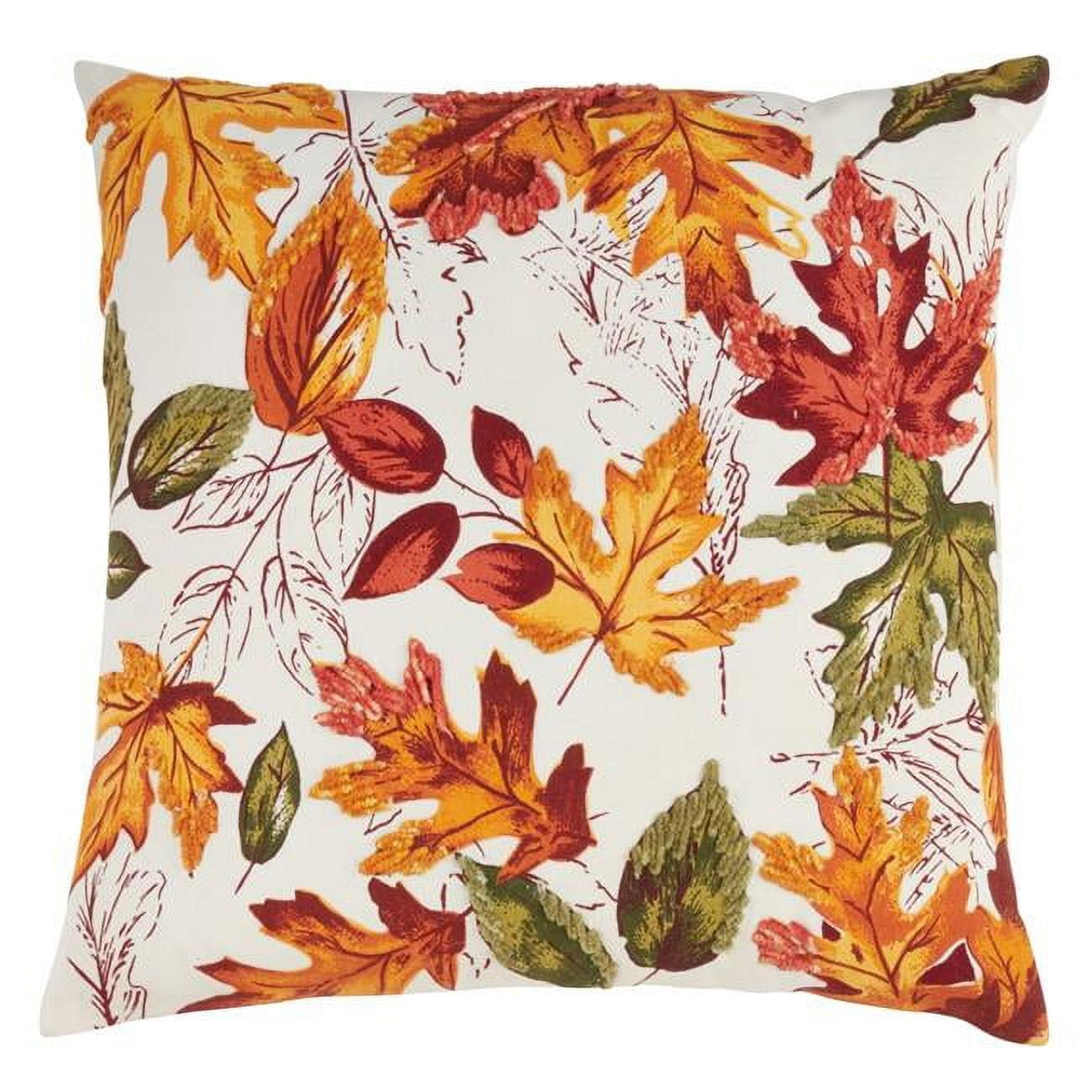 Saro Lifestyle Embroidered Autumn Leaves Throw Pillow Cover