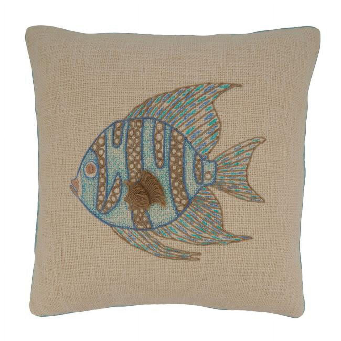 Saro Lifestyle Embroidered Fish Pillow - Poly Filled, 18" Square, Aqua