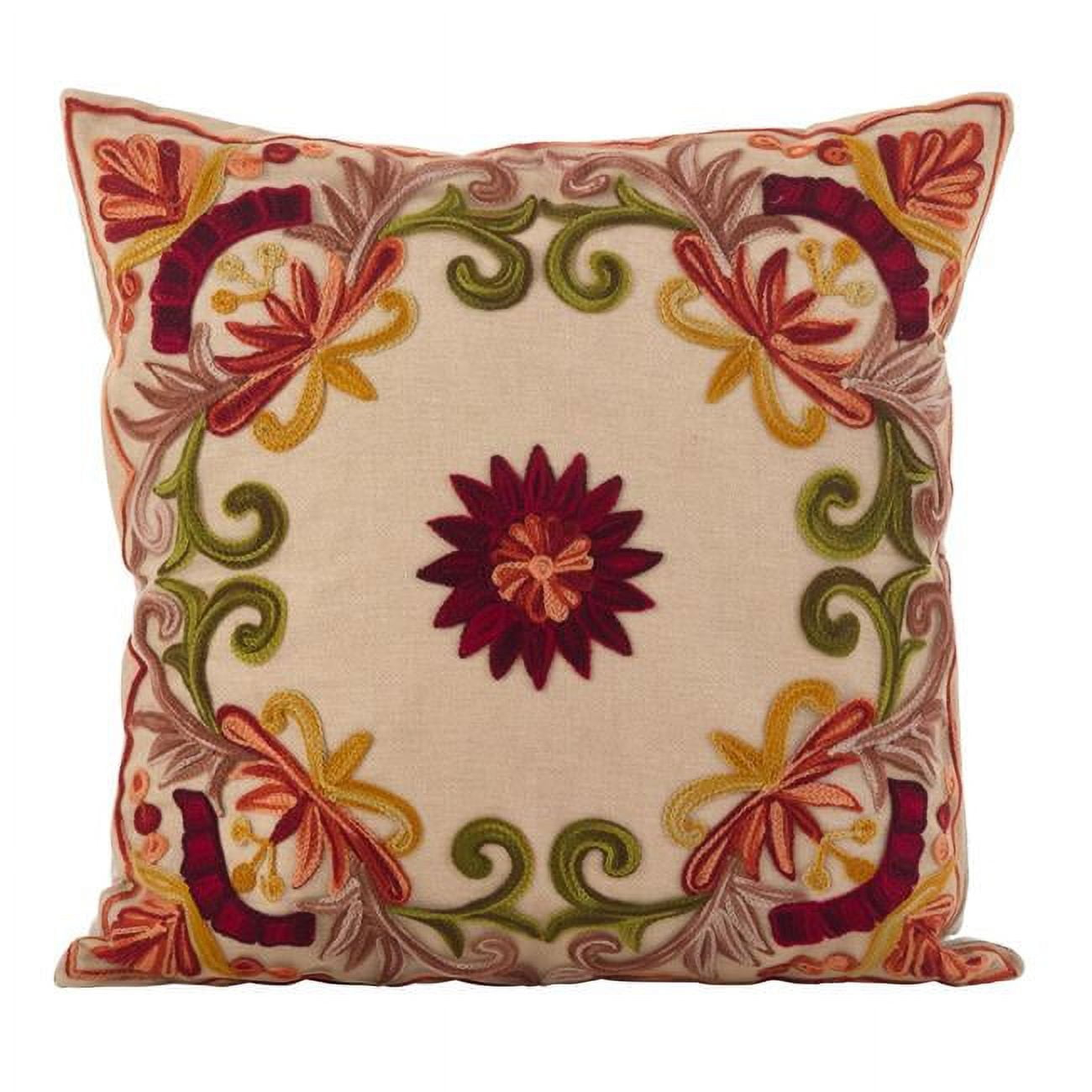 Saro Lifestyle Embroidered Floral Design Cotton Poly Filled Throw Pillow, Multi, 18" x 18"