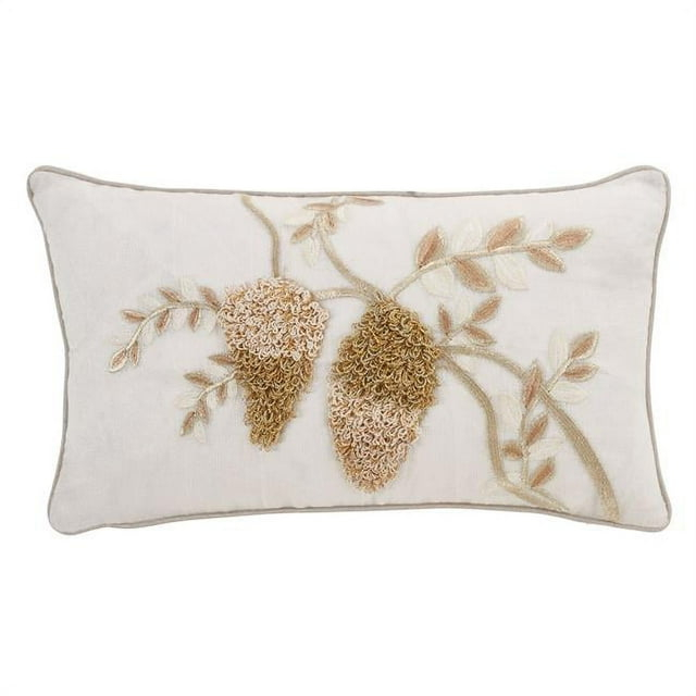 Saro Lifestyle Down-Filled Embroidered Throw Pillow With Flower Design, Gold, 12"x20"