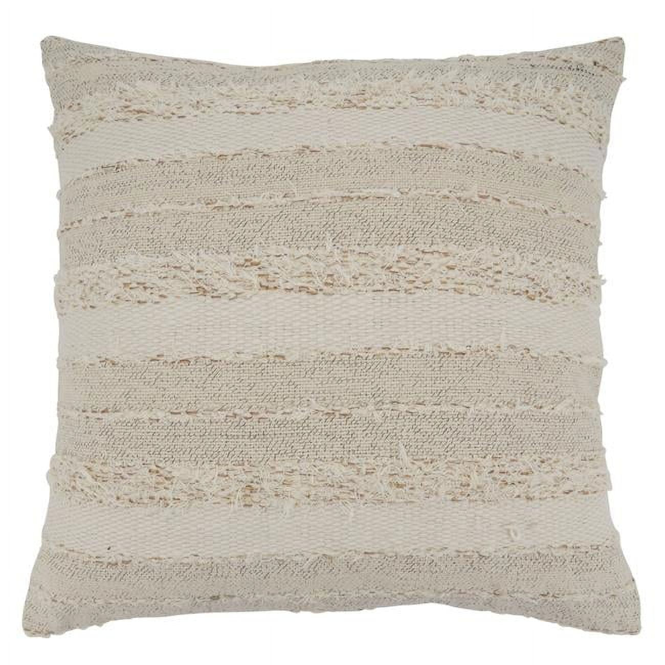 Saro Lifestyle Fringe Stripe Design Throw Pillow With Poly Filling, Ivory, Ivory, 22" x 22"
