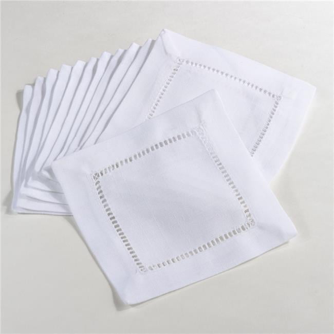 Saro Lifestyle Cocktail Napkin With Hemstitch Border Design (Set of 12), 6"x6", White