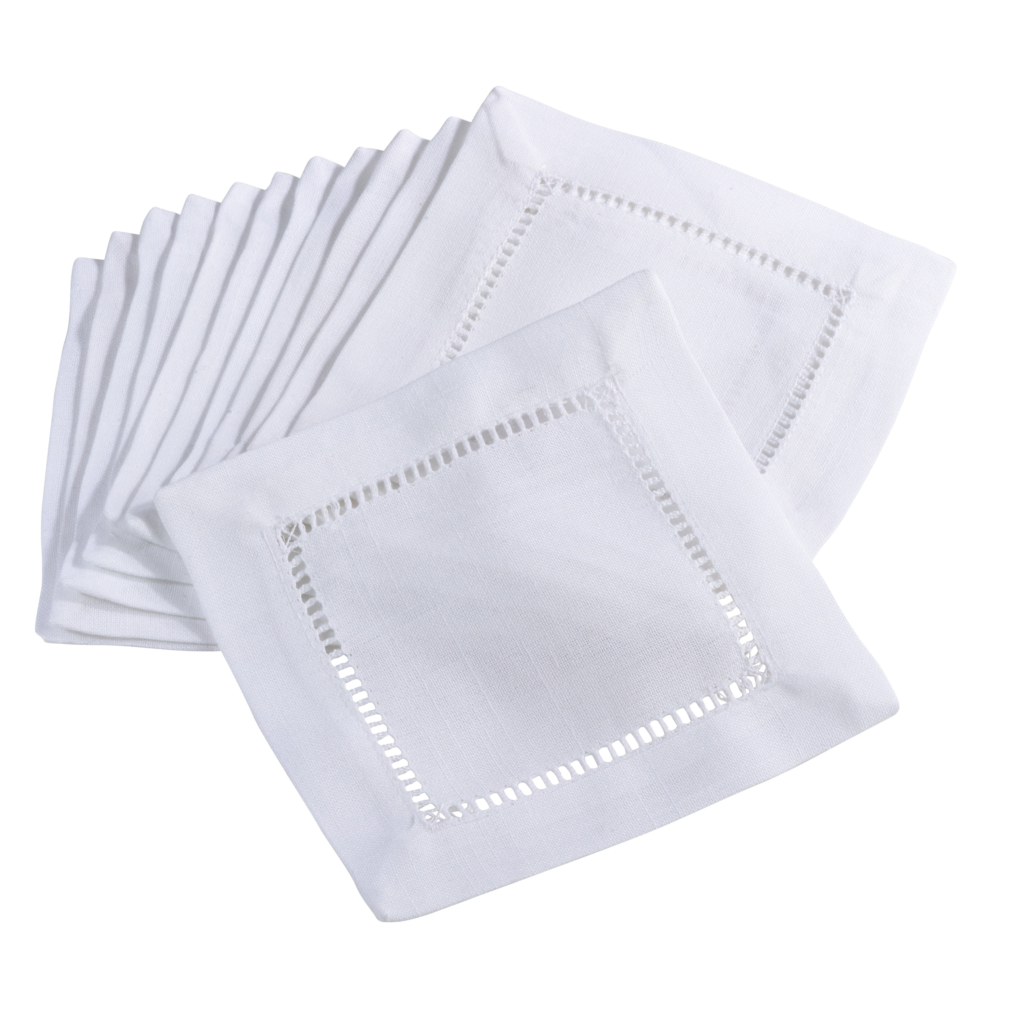 Saro Lifestyle Cocktail Napkin With Hemstitch Border Design (Set of 12), 6"x6", White