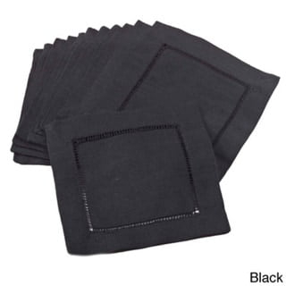 Hemstitched Cocktail Napkins Black (Set of 12): Saro Lifestyle, Machine Washable, Linen & Cotton Blend, Plain Weave