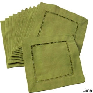 Hemstitched Cocktail Napkins Lime (Set of 12): Saro Lifestyle, 55% Linen 45% Cotton, Machine Washable, Plain Weave