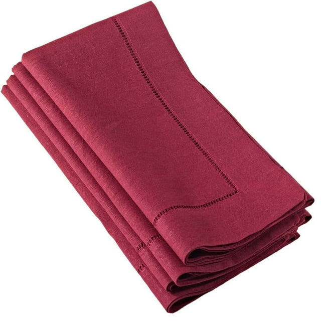 Saro Lifestyle Hemstitched Linen Dinner Napkins (Set of 4) Burgundy