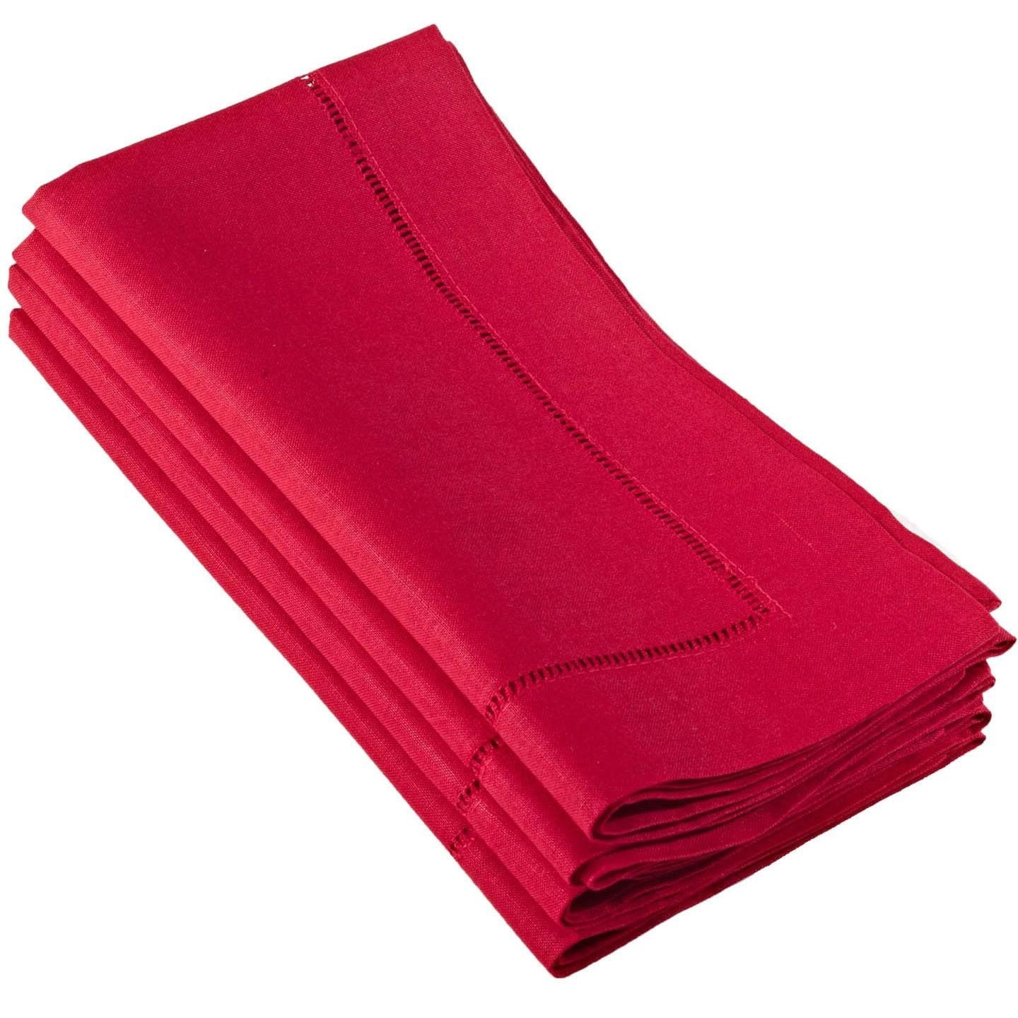 Saro Lifestyle Hemstitched Linen Dinner Napkins (Set of 4) Red