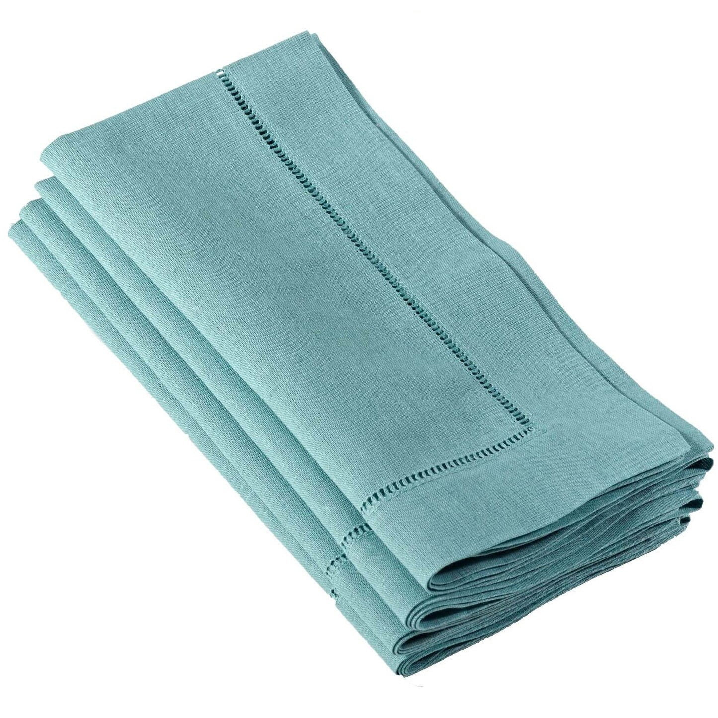 Hemstitched Dinner Napkins Sea Green (Set of 4): Saro Lifestyle, Machine Washable, Linen Blend