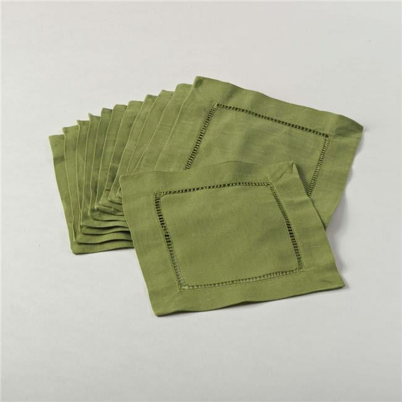 Saro Lifestyle Hemstitch Cocktail Napkin (Set of 12), 6"x6", Kiwi
