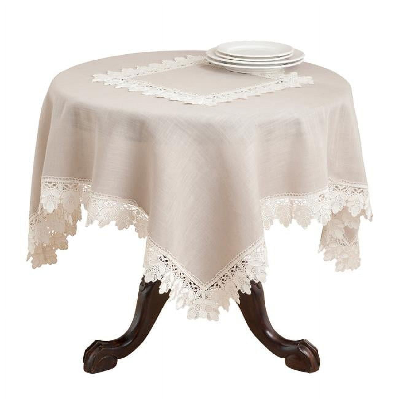 Taupe Lace Trimmed Tablecloth (72") - Saro Lifestyle: Polyester, Square Shape, Hand Wash, Elegant Dining Decor