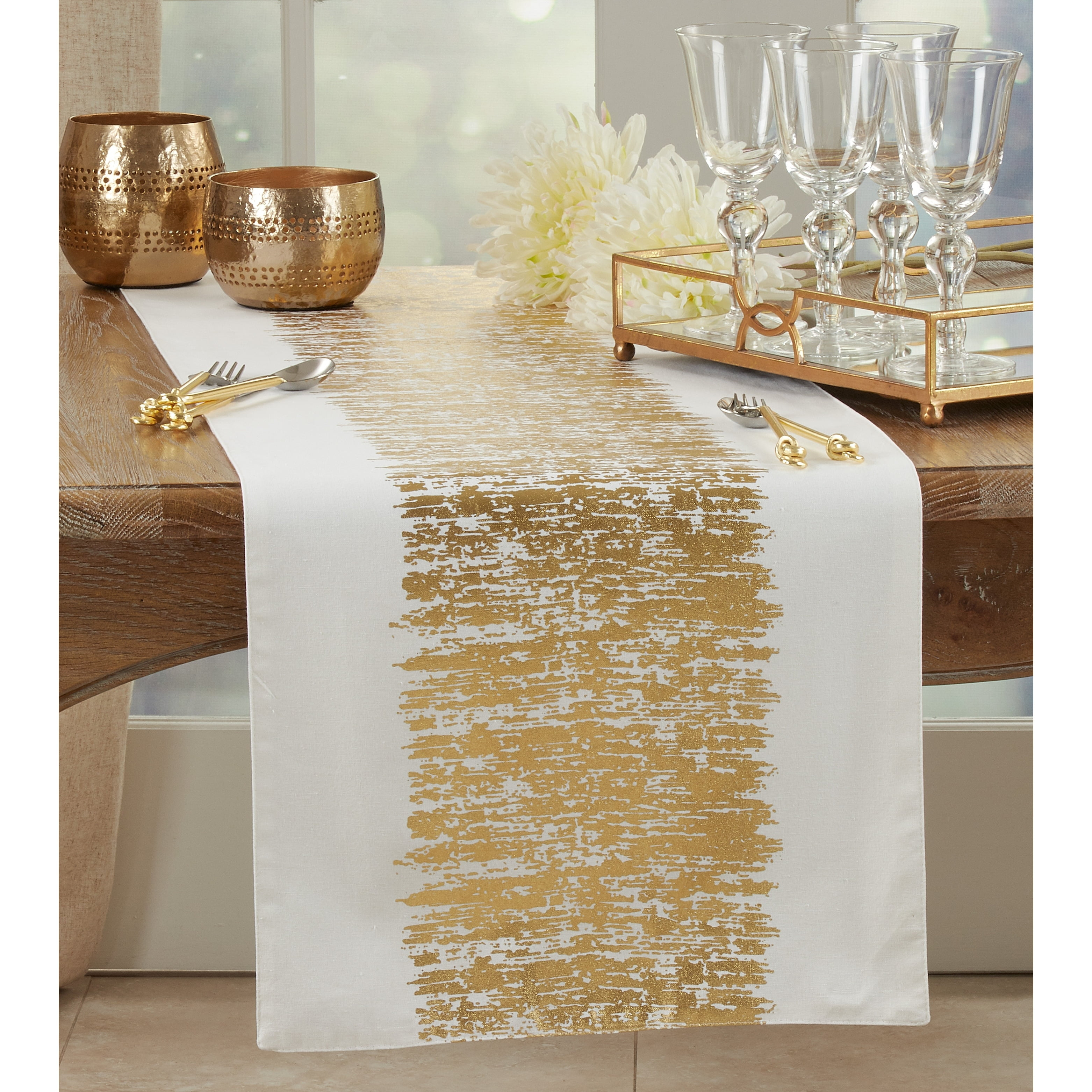 Saro Lifestyle Metallic Banded Design Runner, Gold, 16" x 108"