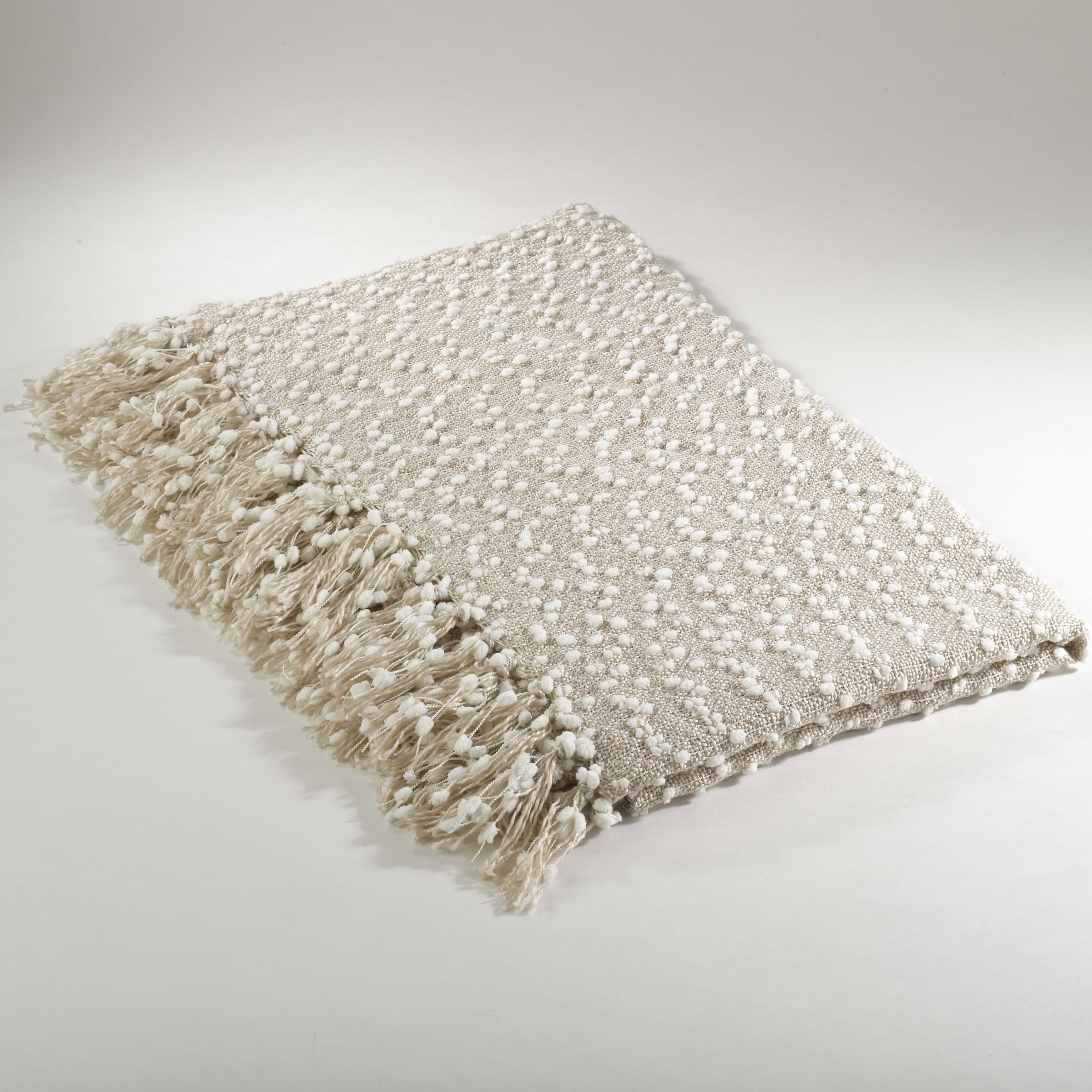 50"x60" Petite Pom-Pom Design Throw Blanket White - Saro Lifestyle: Acrylic & Polyester, Mesh Construction, Dry Clean