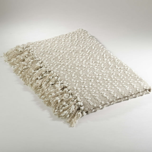 50"x60" Petite Pom-Pom Design Throw Blanket White - Saro Lifestyle: Acrylic & Polyester, Mesh Construction, Dry Clean