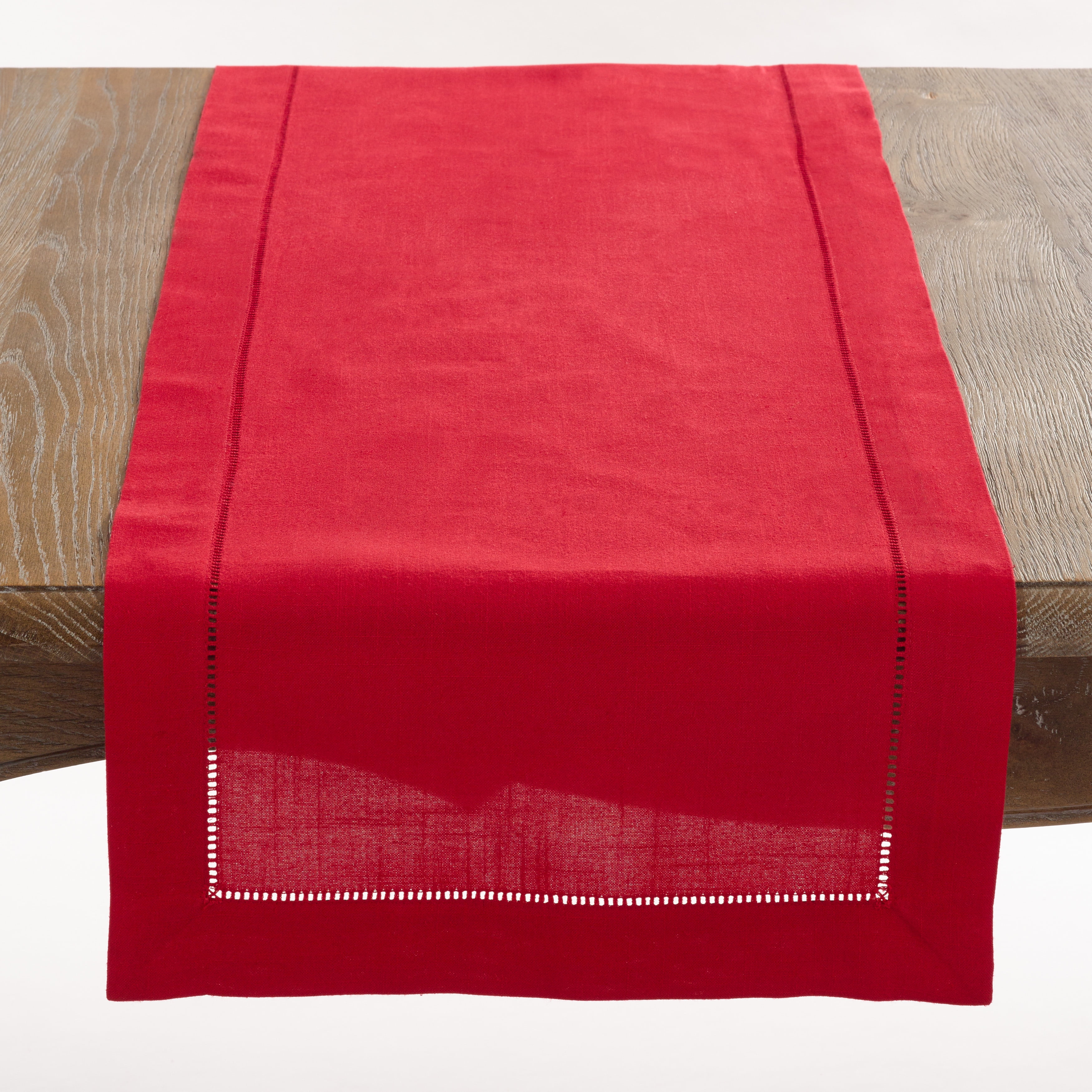 Saro Lifestyle Classic Hemstitch Border Table Runner, Red, 16"x 54"