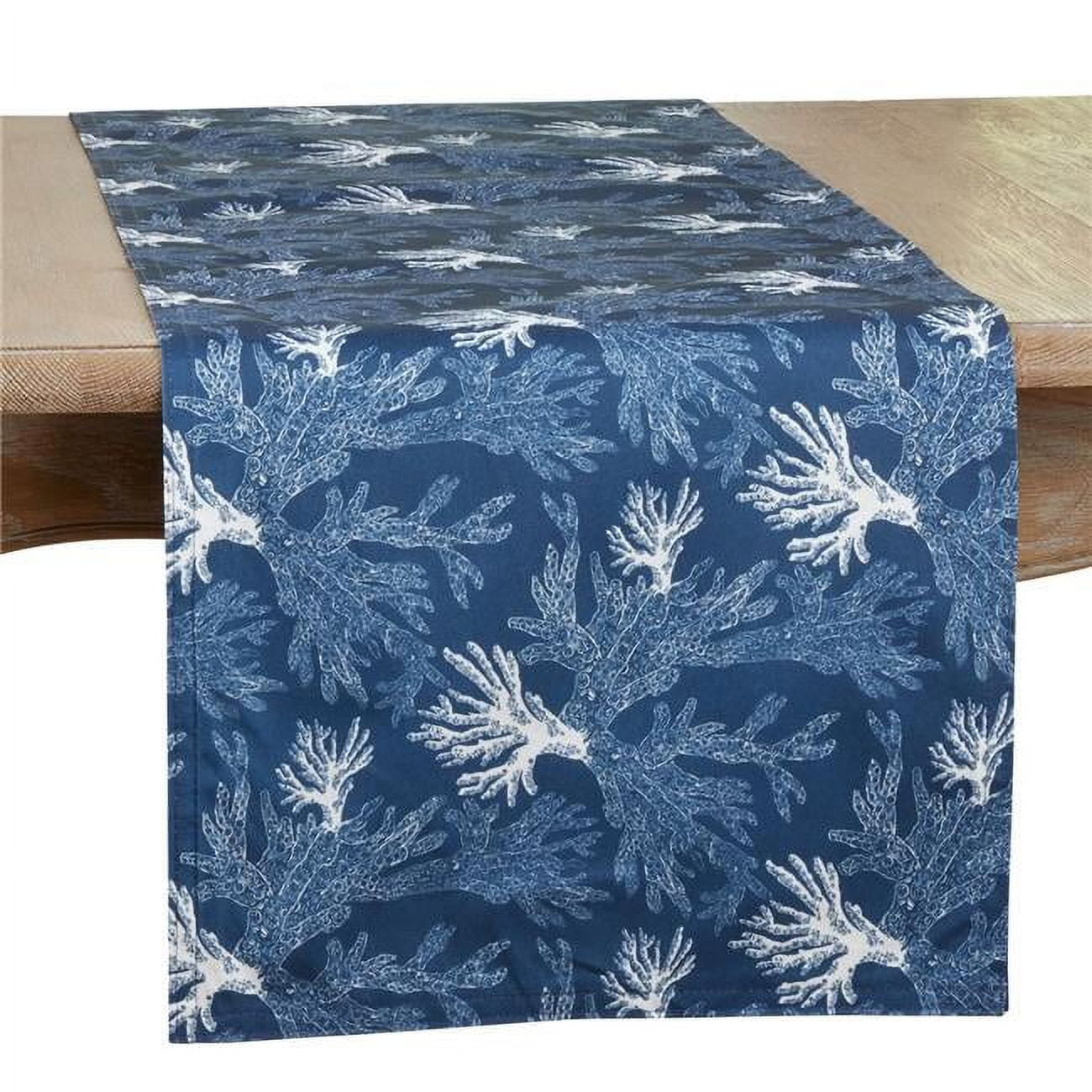 Saro Lifestyle Long Table Runner With Sea Coral Design, Navy Blue, 16" x 90"