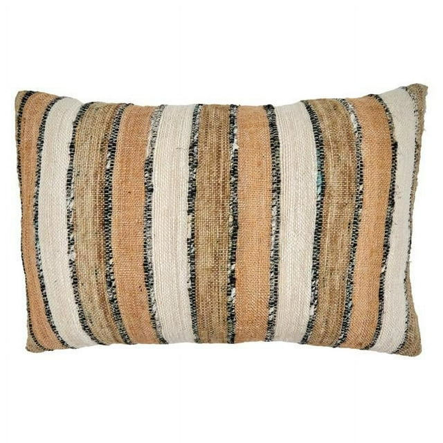 Saro Lifestyle Saro Lifestyle Striped Design Cotton Throw Pillow Cover, Natural, 16" x 24"