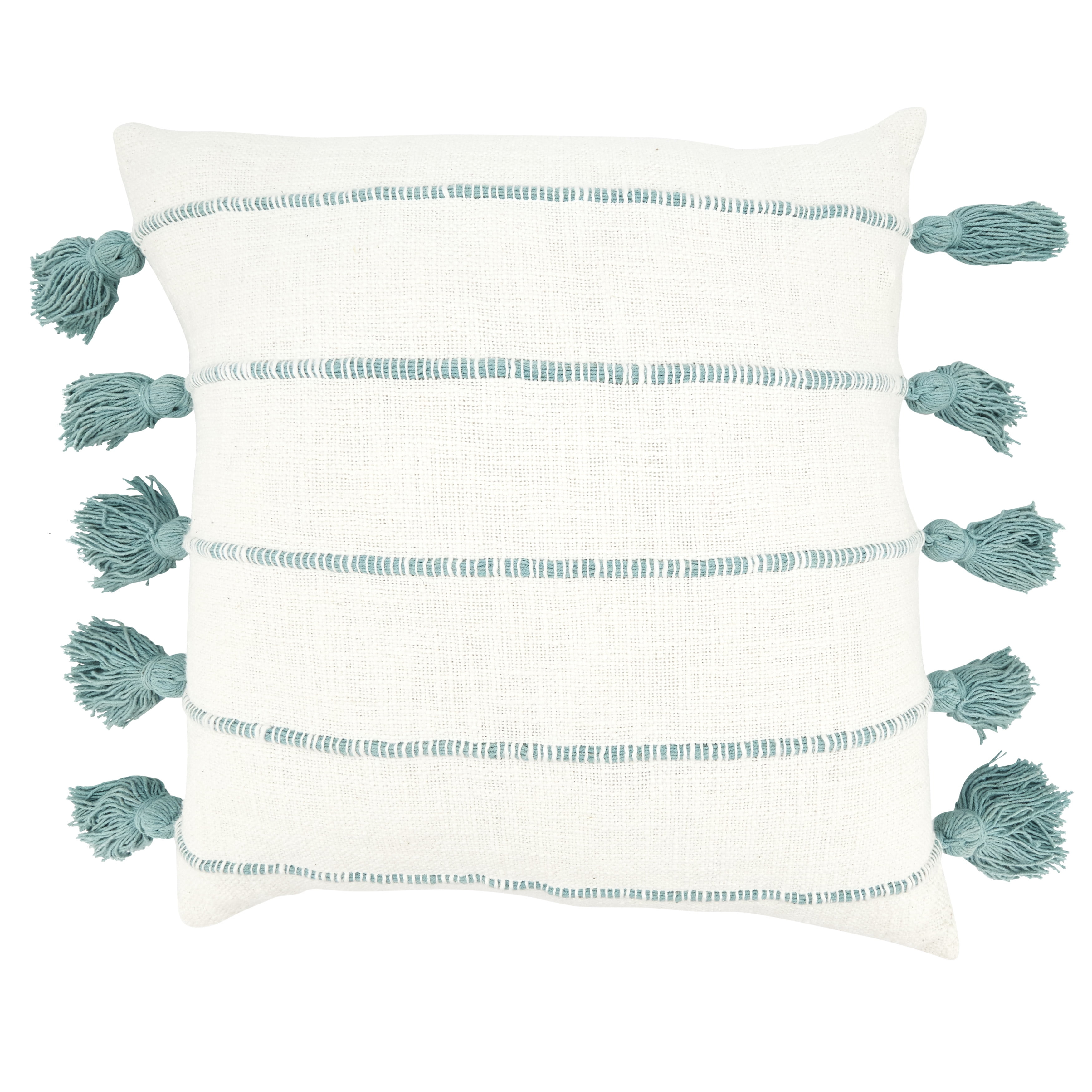 Saro Lifestyle Tassel Fantasy Stripe Poly Filled Throw Pillow, Mint, 18"x18"