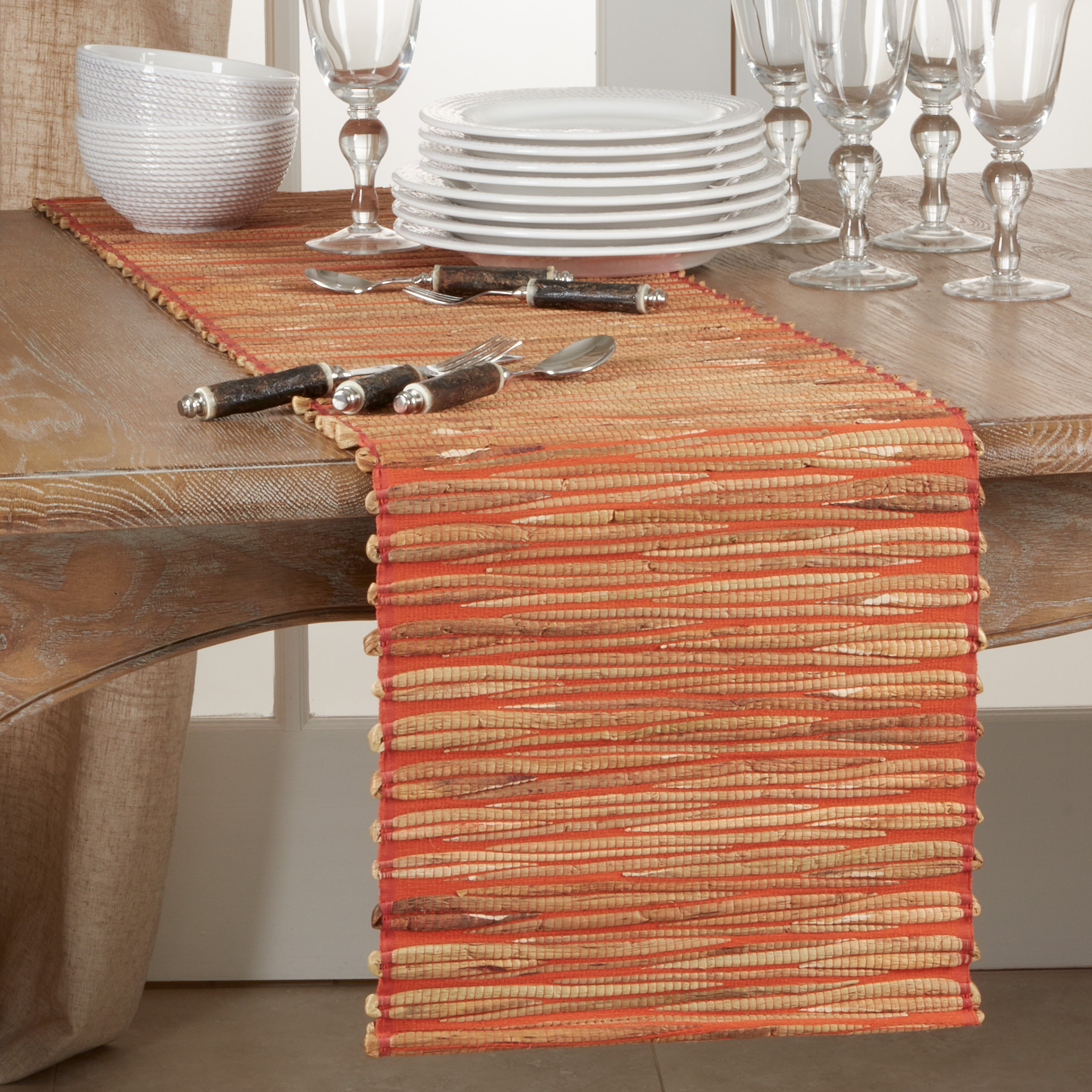 Saro Lifestyle Dinner Table Runner With Water Hyacinth Design, Orange, 14" x 90"