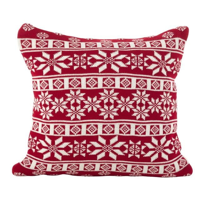 Saro Lifestyle Winter Snowflake Nordic Design Poly Filled Throw Pillow, Red, 18"x18"