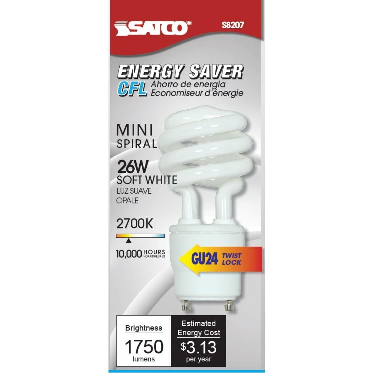 Satco S8207 - 26 watt; Spiral Compact Fluorescent; 2700K; 82 CRI; GU24 base; 120 volts