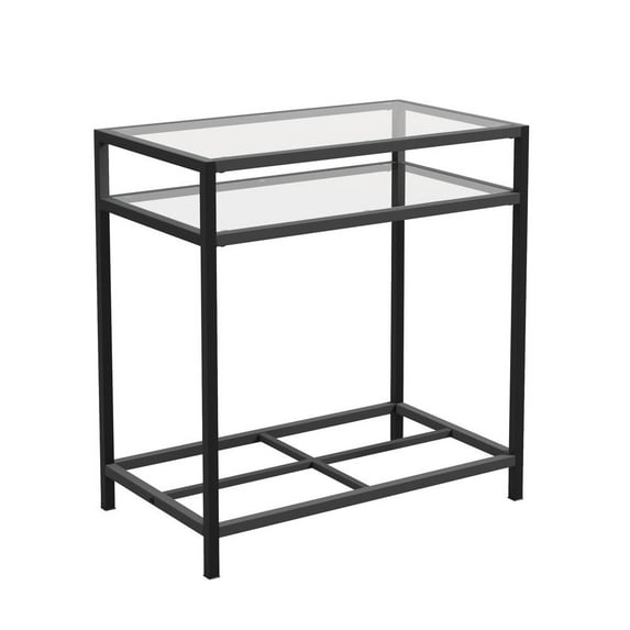 Sauder Carolina Grove Tempered Glass Top and Metal End Table in Black