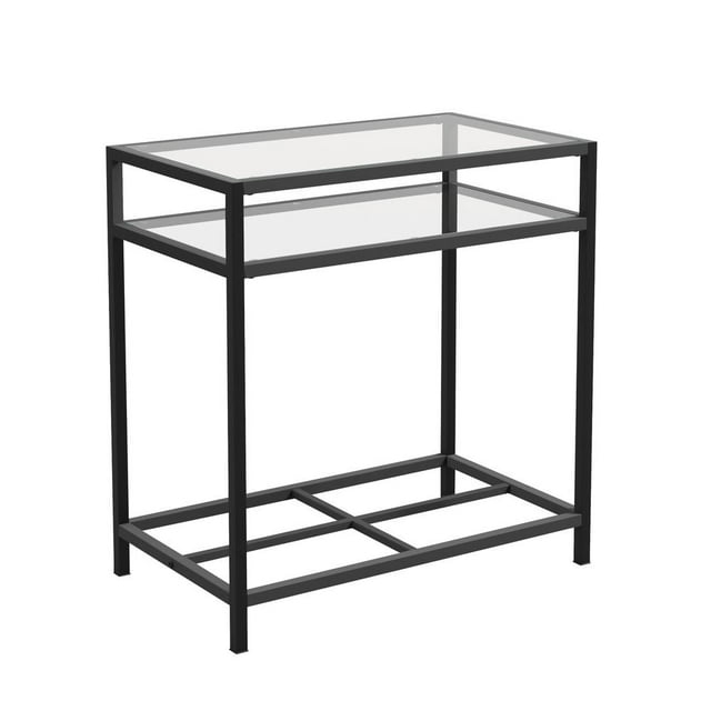 Sauder Carolina Grove Tempered Glass Top and Metal End Table in Black
