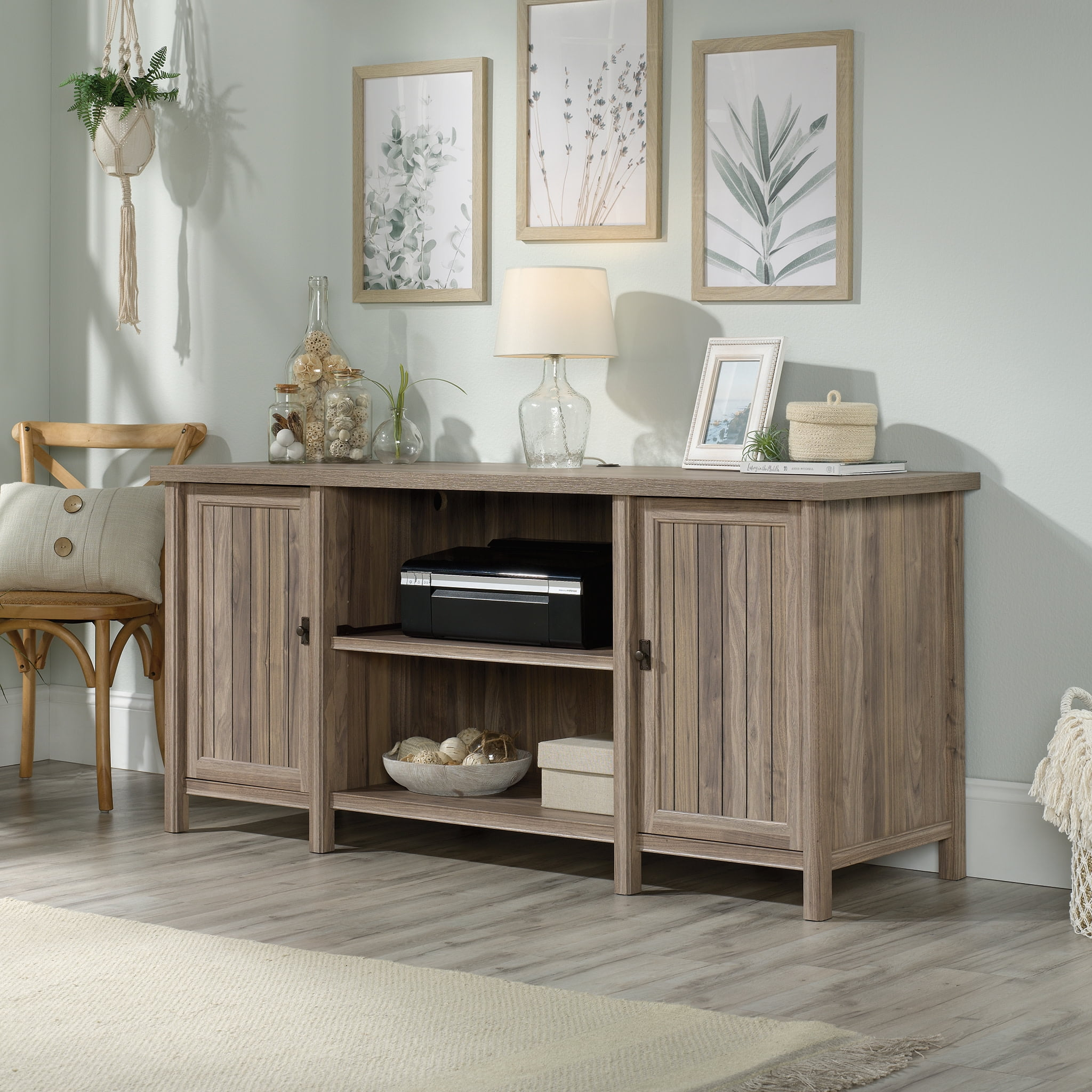 Sauder Costa Cabinet w/Pull-Out Printer Tray, Washed Walnut Finish