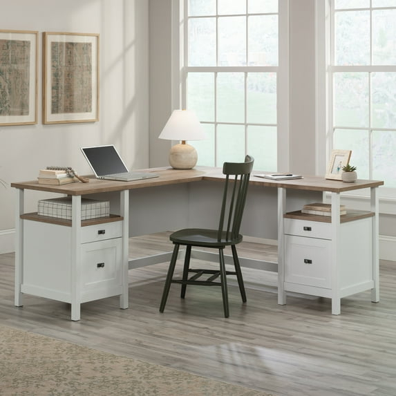 Sauder Cottage Road Engineered Wood L-Shaped Desk in White Finish
