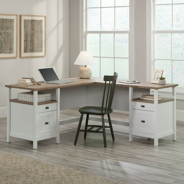 Sauder Cottage Road Engineered Wood L-Shaped Desk in White Finish