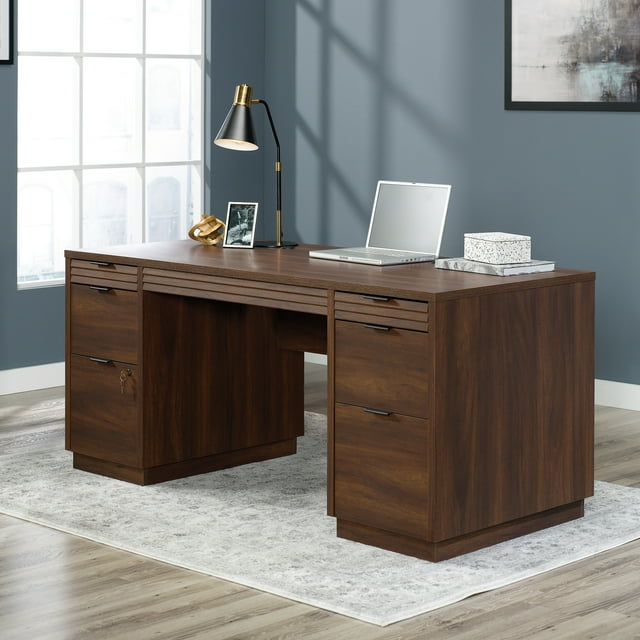Sauder Englewood Engineered Wood Executive Desk in Spiced Mahogany